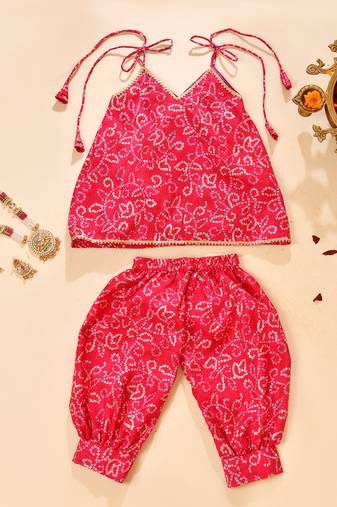 Pink silk printed kurta with salwar pant