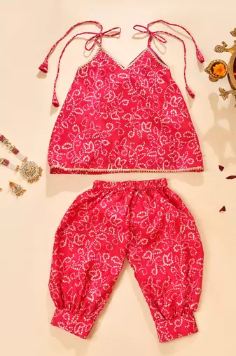Pink silk printed kurta with salwar pant