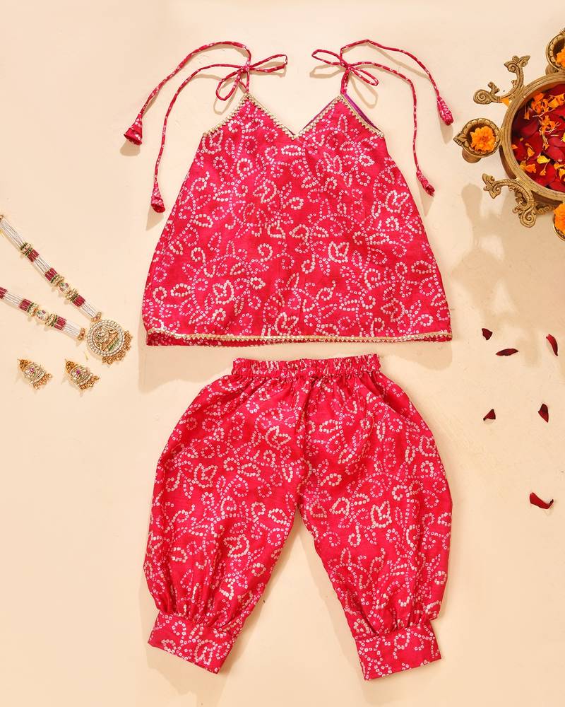 Pink silk printed kurta with salwar pant