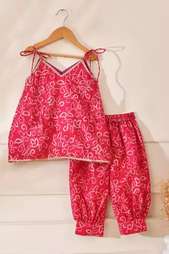 Pink silk printed kurta with salwar pant