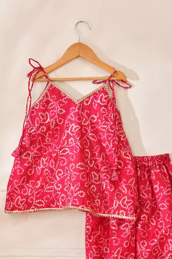 Pink silk printed kurta with salwar pant
