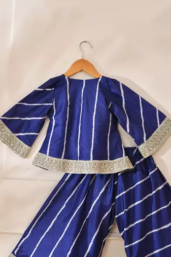 Blue silk stripes top with palazzo