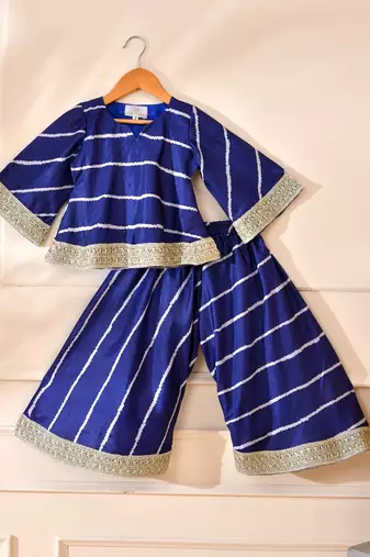 Blue silk stripes top with palazzo