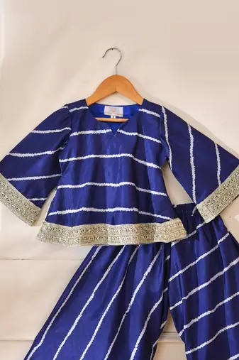 Blue silk stripes top with palazzo