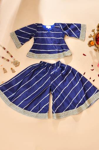 Blue silk stripes top with palazzo