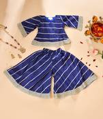 Blue silk stripes top with palazzo