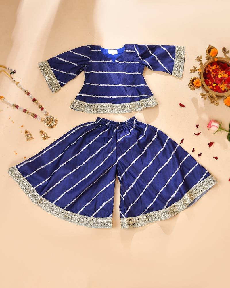 Blue silk stripes top with palazzo