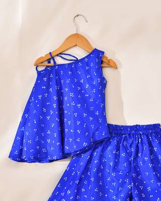 Blue silk printed top with palazzo 2