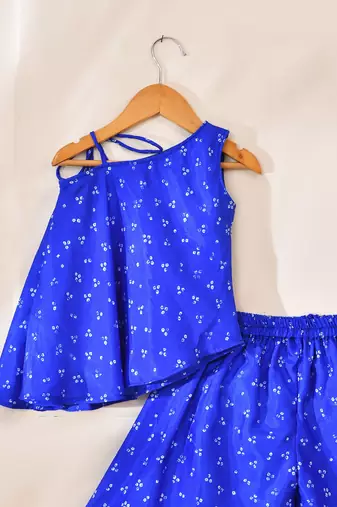 Blue silk printed top with palazzo