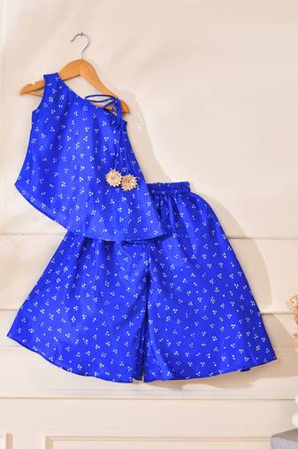 Blue silk printed top with palazzo