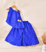 Blue silk printed top with palazzo