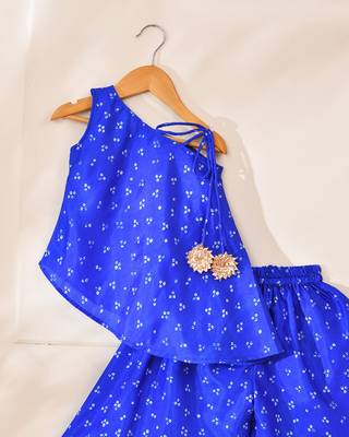 Blue silk printed top with palazzo 3