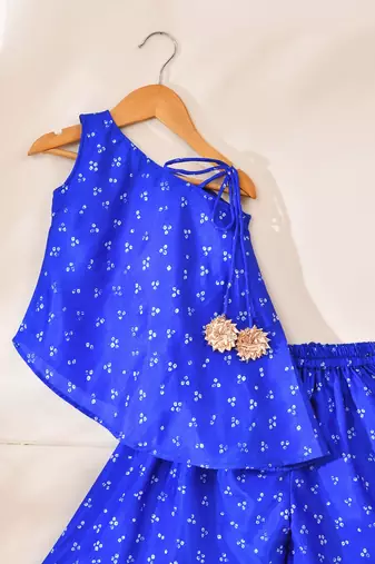 Blue silk printed top with palazzo