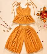 Yellow velvet solid peplum top with palazzo