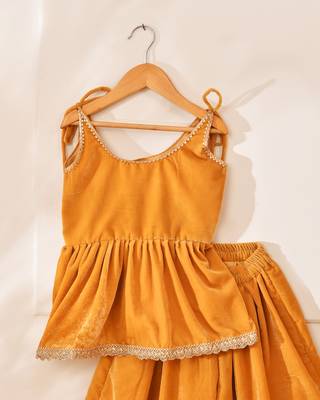Yellow velvet solid peplum top with palazzo 3