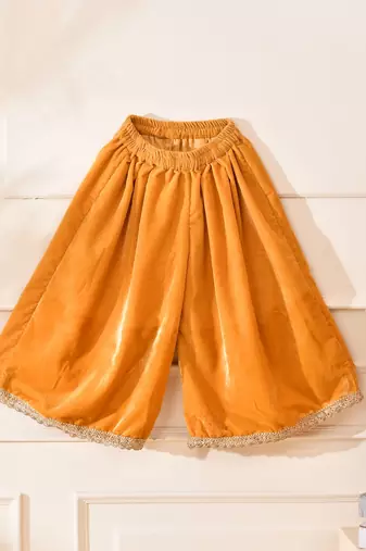 Yellow velvet solid peplum top with palazzo