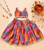 Multicolor silk printedtop with lehenga