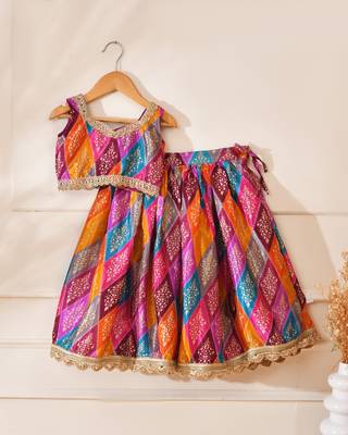 Multicolor silk printedtop with lehenga 2