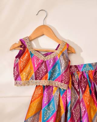 Multicolor silk printedtop with lehenga 3