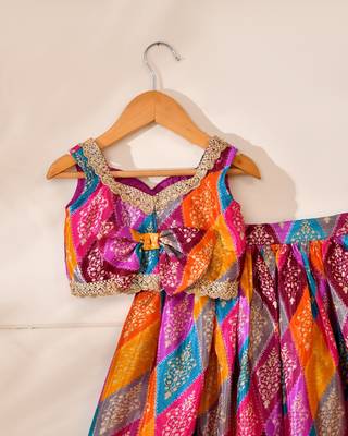 Multicolor silk printedtop with lehenga 4