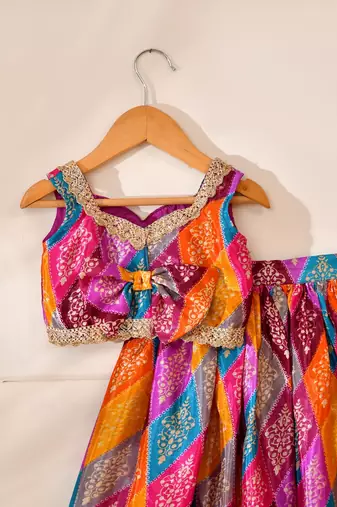 Multicolor silk printedtop with lehenga