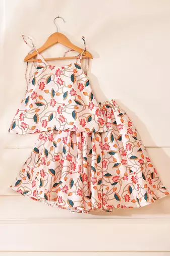 Multicolor silk printedtop with lehenga