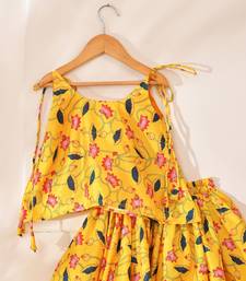 Yellow silk printedtop with lehenga