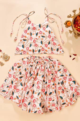 Multicolor silk printedtop with lehenga