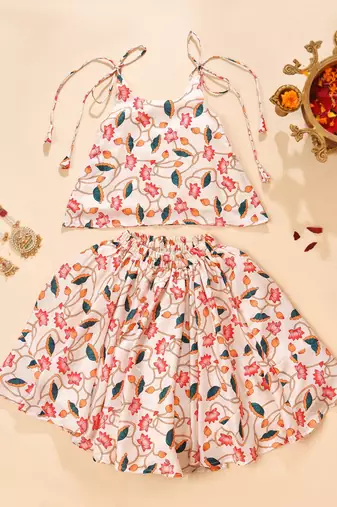 Multicolor silk printedtop with lehenga