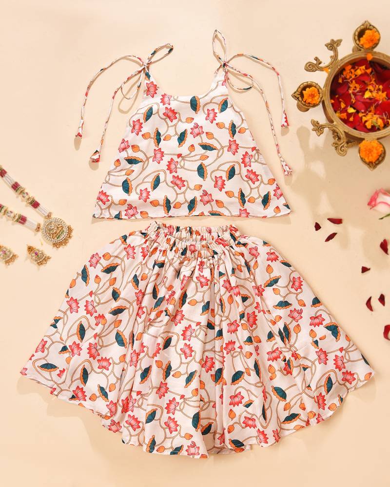 Multicolor silk printedtop with lehenga