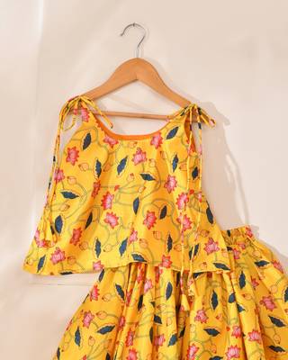 Yellow silk printedtop with lehenga 4