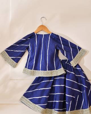 Blue silk stripes kurta with lehenga 2