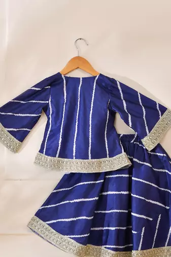 Blue silk stripes kurta with lehenga