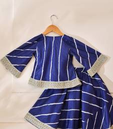 Blue silk stripes kurta with lehenga