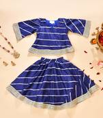 Blue silk stripes kurta with lehenga