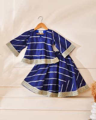 Blue silk stripes kurta with lehenga 4