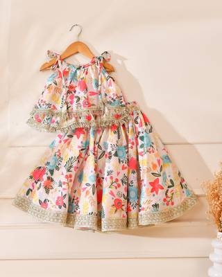 Multicolor silk printed top with lehenga 2