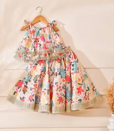 Multicolor silk printed top with lehenga