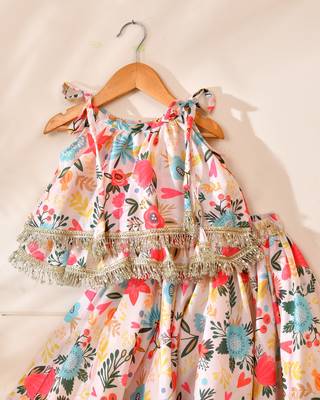 Multicolor silk printed top with lehenga 3