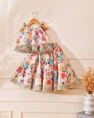 Multicolor silk printed top with lehenga 4