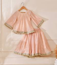 Pink silk stripes kurta with lehenga