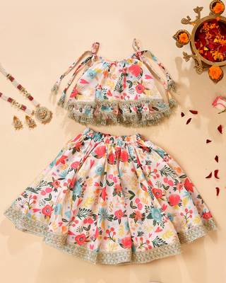 Multicolor silk printed top with lehenga 1