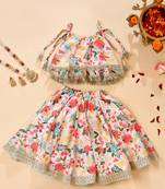 Multicolor silk printed top with lehenga