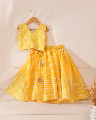 Yellow silk stripes top with lehenga 2