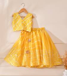 Yellow silk stripes top with lehenga