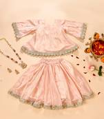 Pink silk stripes kurta with lehenga