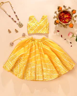 Yellow silk stripes top with lehenga 1