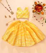 Yellow silk stripes top with lehenga