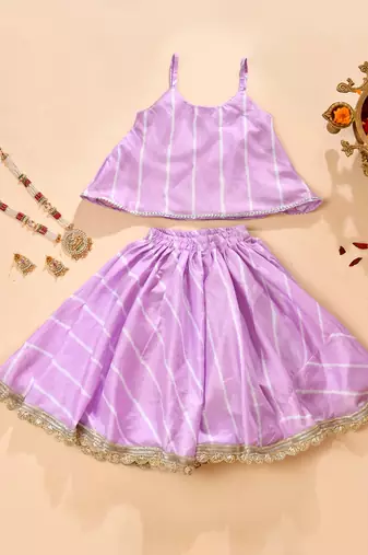 Purple silk stripestop with lehenga