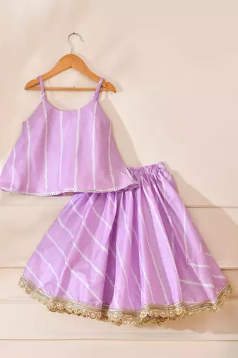 Purple silk stripestop with lehenga